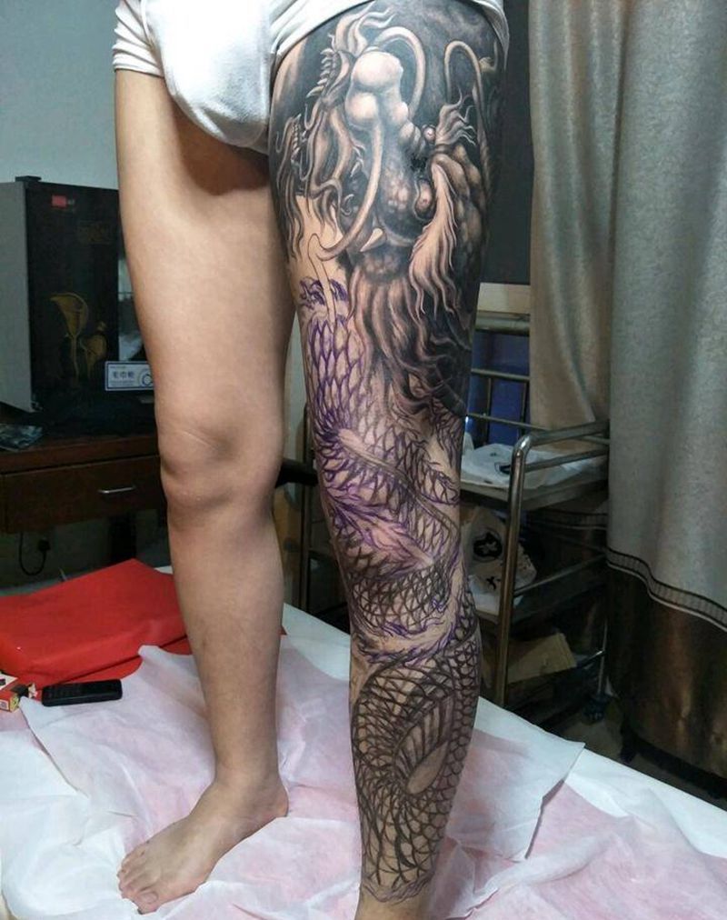龙腿纹身图片