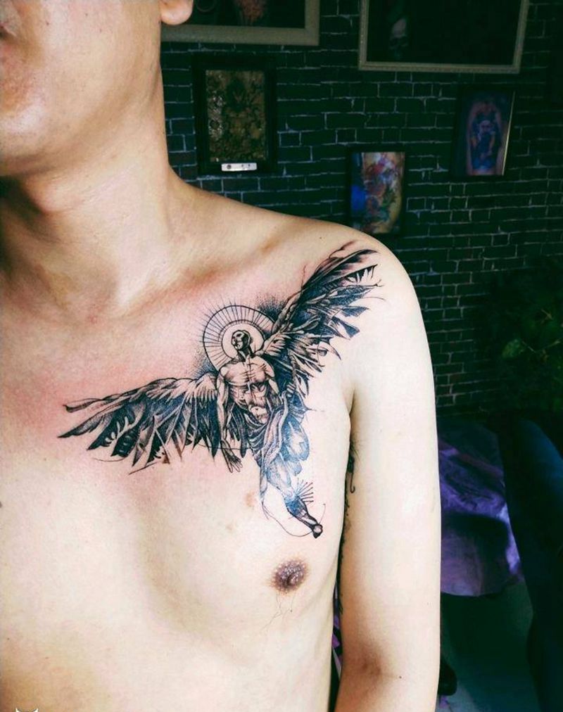 重生天使纹身图片_胸部欧美写实纹身图案