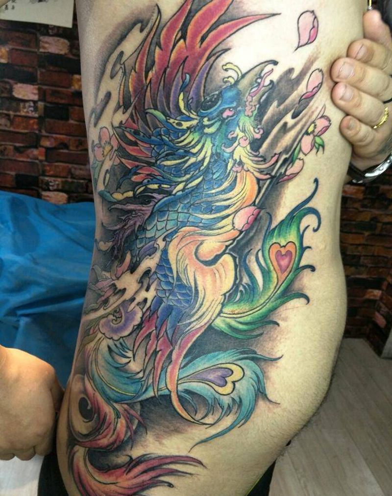 山鸡纹身图片_腹部传统动物成品纹身图案