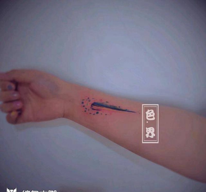 彩色流星纹身图片_手臂水彩纹身图案