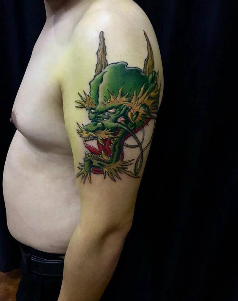 彩色龙头纹身图片