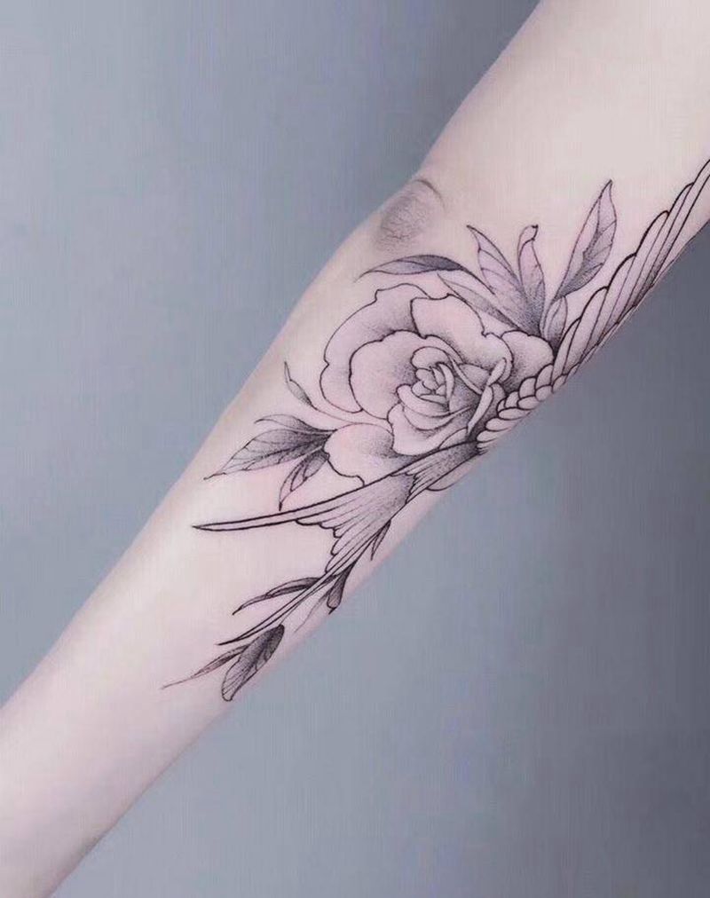 花与鸟纹身图片_手臂纹身图案