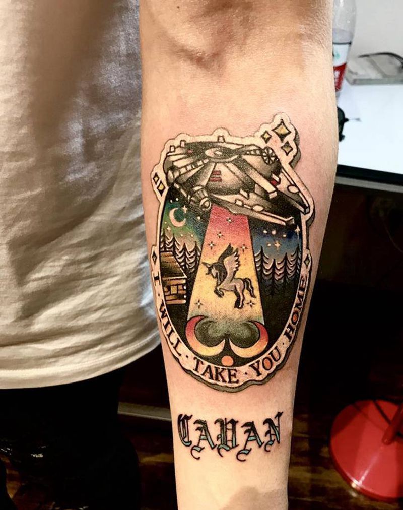 school飞船纹身图片_手臂New School纹身图案