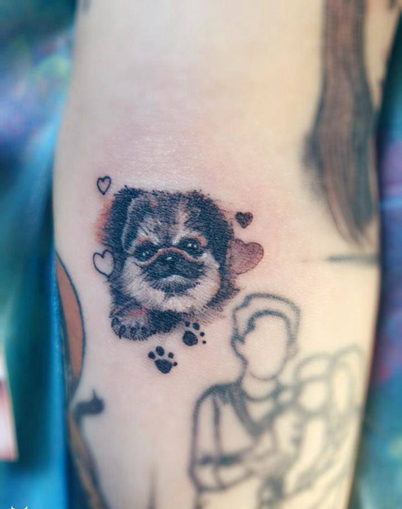 狗纹身图片_手臂欧美写实纹身图案