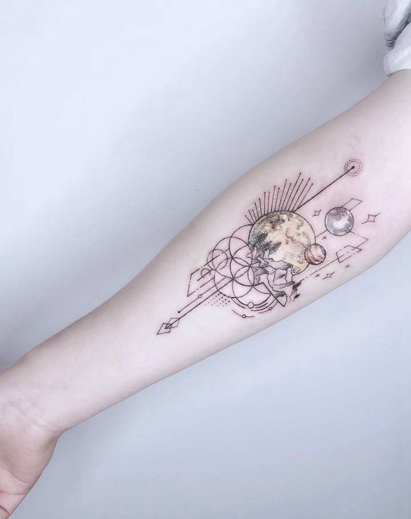 星球设计遮盖纹身图片_手臂纹身图案