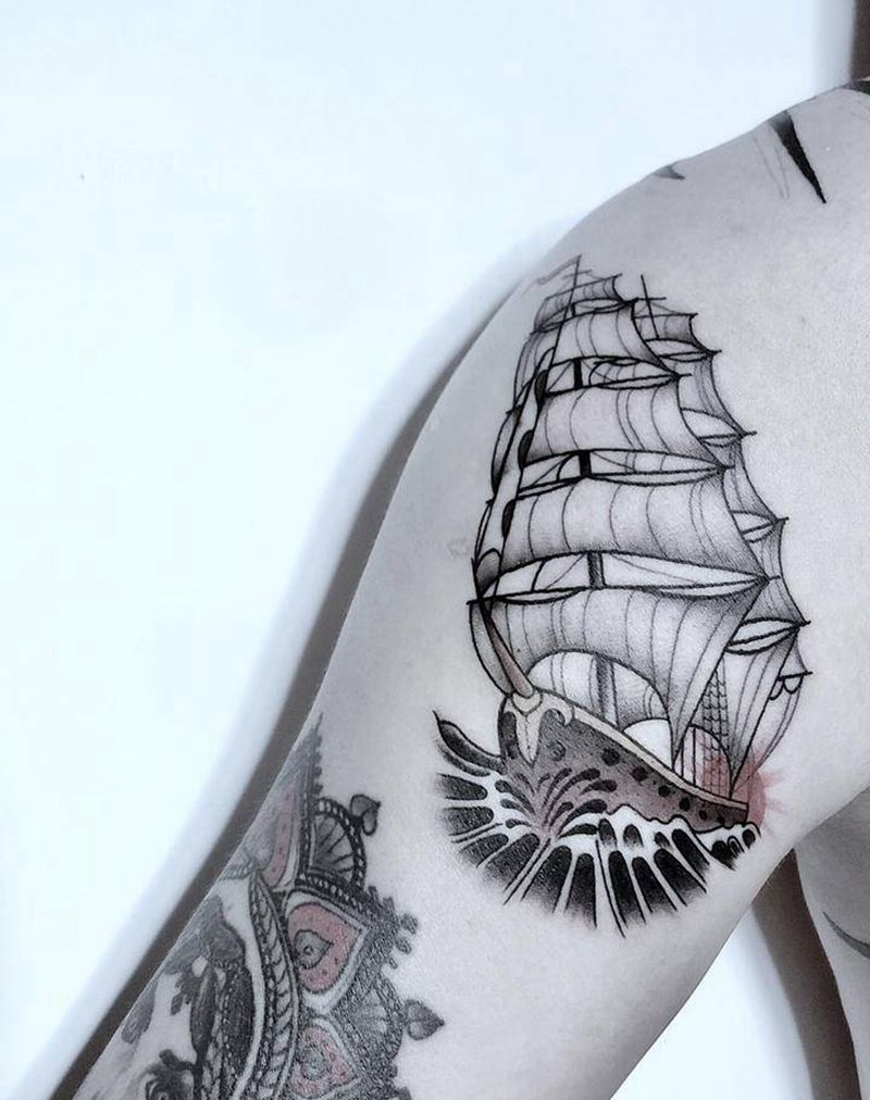 school船纹身图片_手臂纹身图案