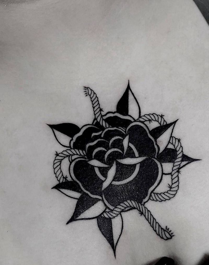 玫瑰纹身图片_Old School纹身图案