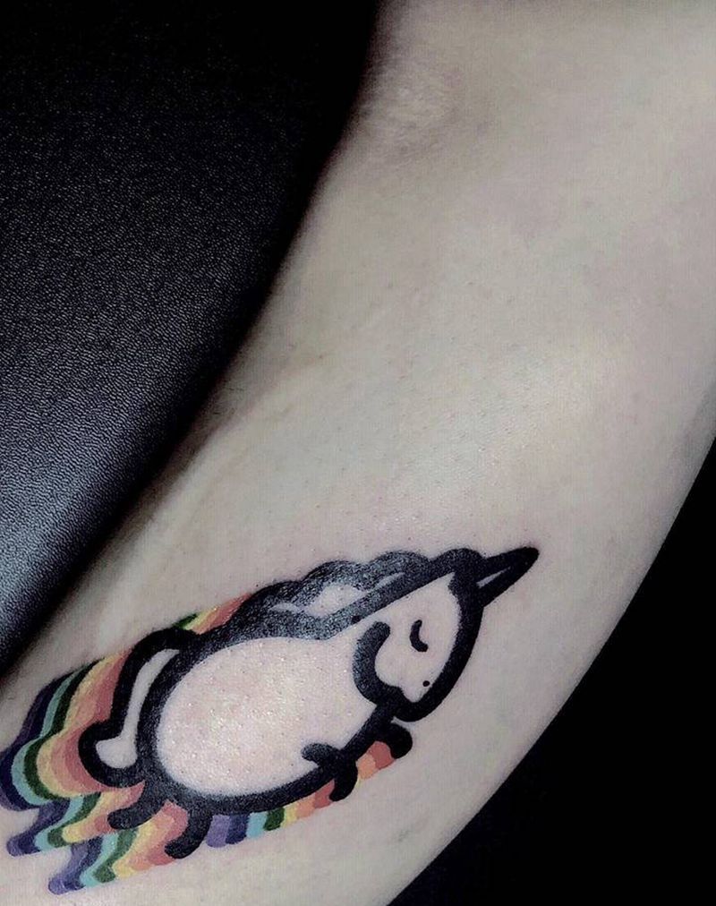 彩虹独角兽纹身图片_腿部纹身图案