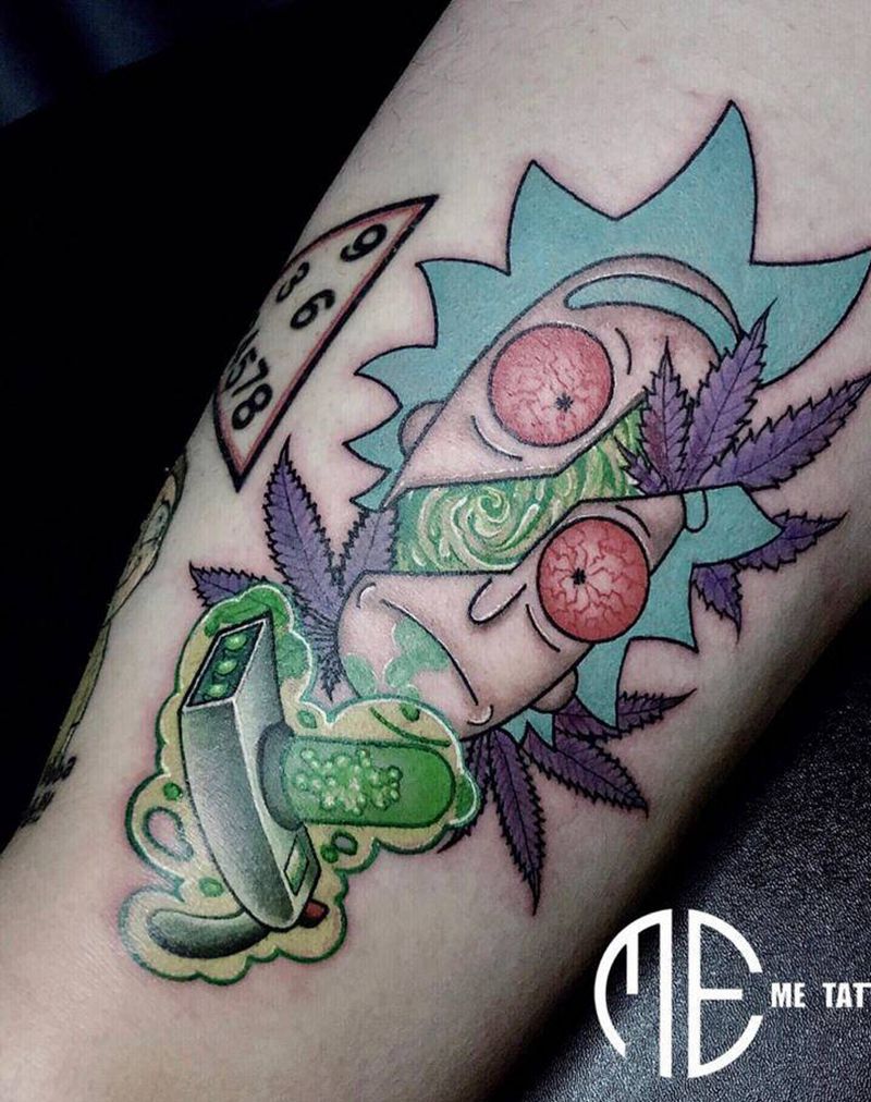 Rick姥爷又飞了纹身图片_腿部New School纹身图案