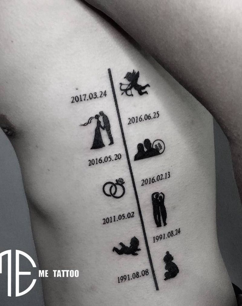 有爱的一家人纹身图片_腰部腹部几何纹身图案