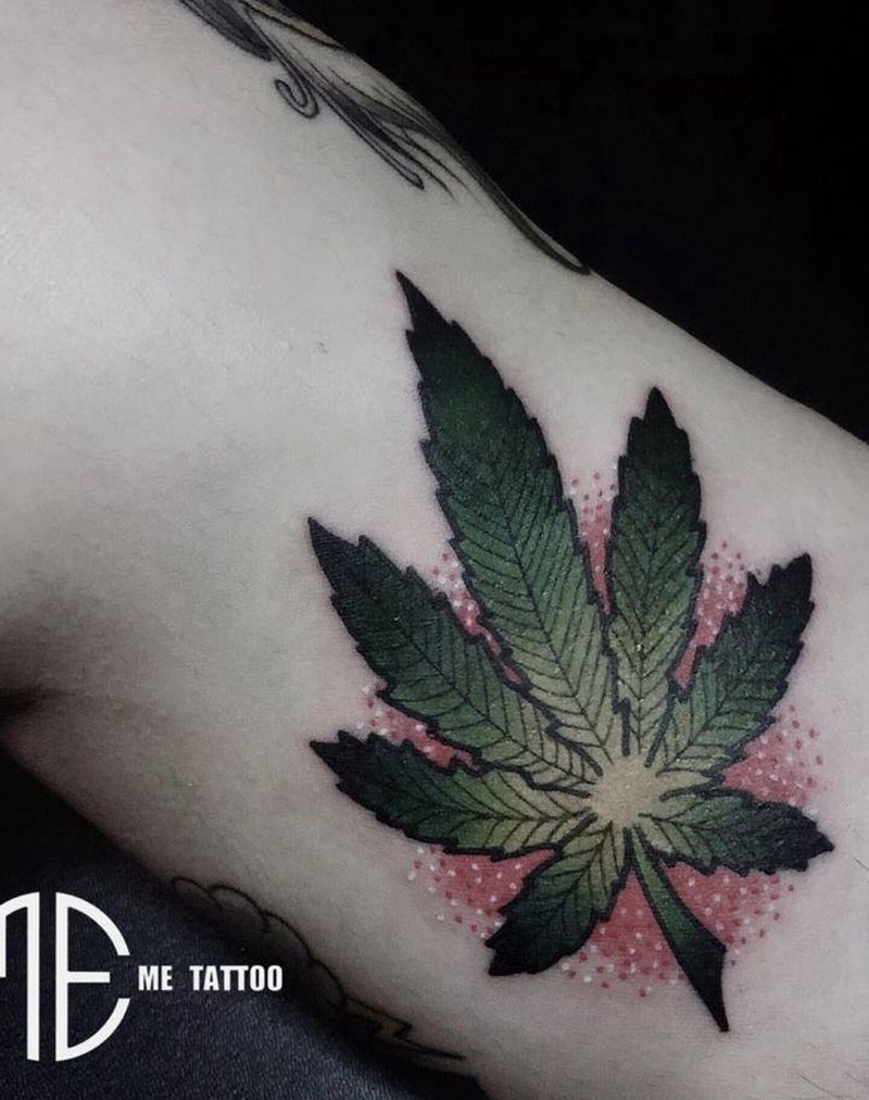 大麻叶纹身图片_腿部New School纹身图案