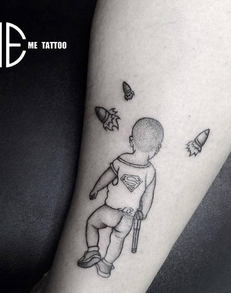 极简线条纹身图片_腿部纹身图案