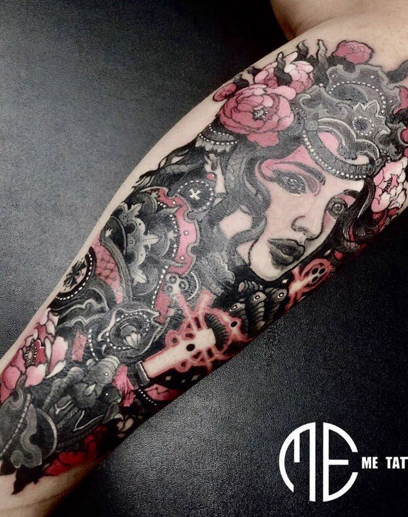 光武士纹身图片_腿部欧美新传统纹身图案