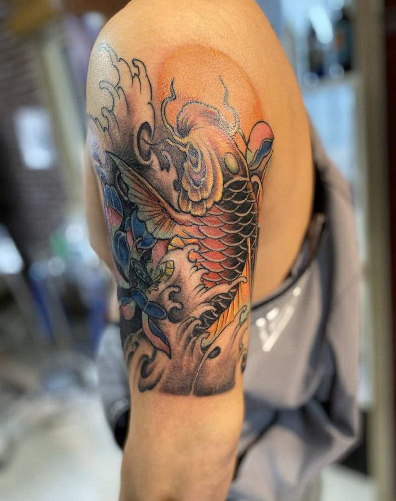 鱼鱼鱼遮盖纹身图片_肩部新传统纹身图案