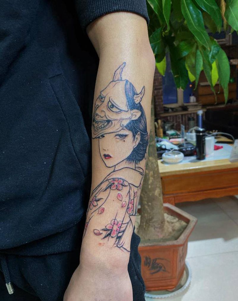 富江纹身图片_手臂新传统纹身图案