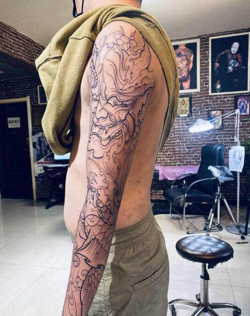 新传统花臂纹身图片_手臂新传统纹身图案