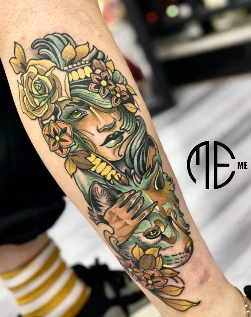 school纹身图片_腿部New School纹身图案