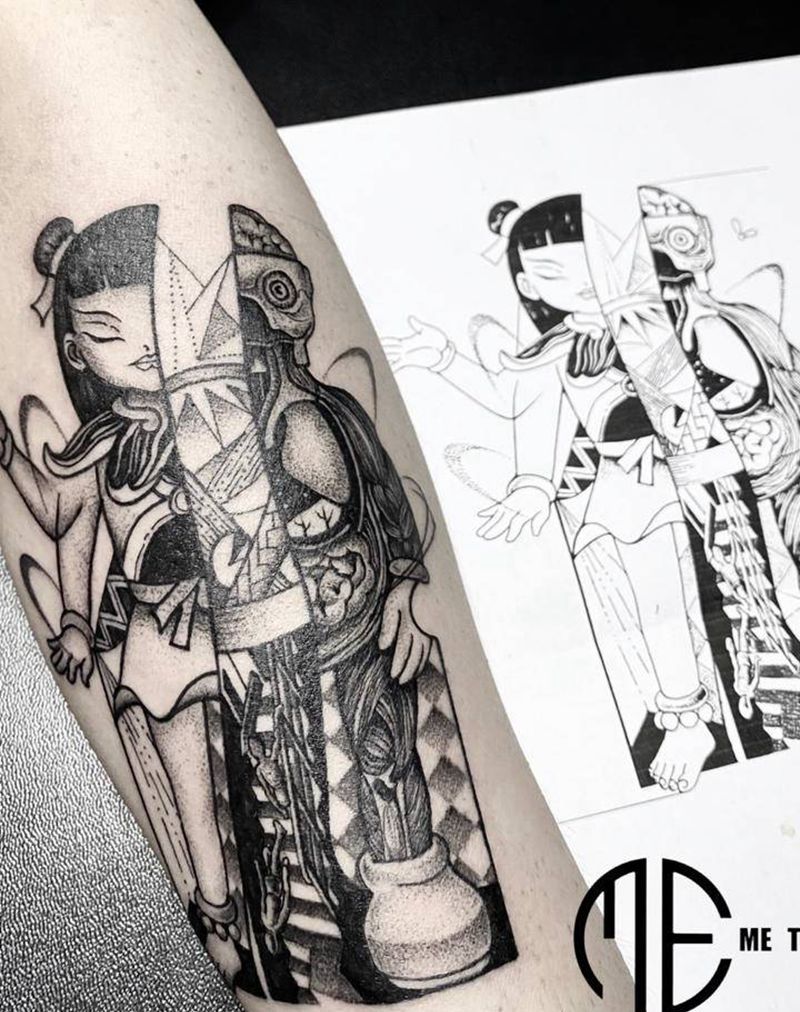 哪吒&kaws纹身图片_手臂纹身图案