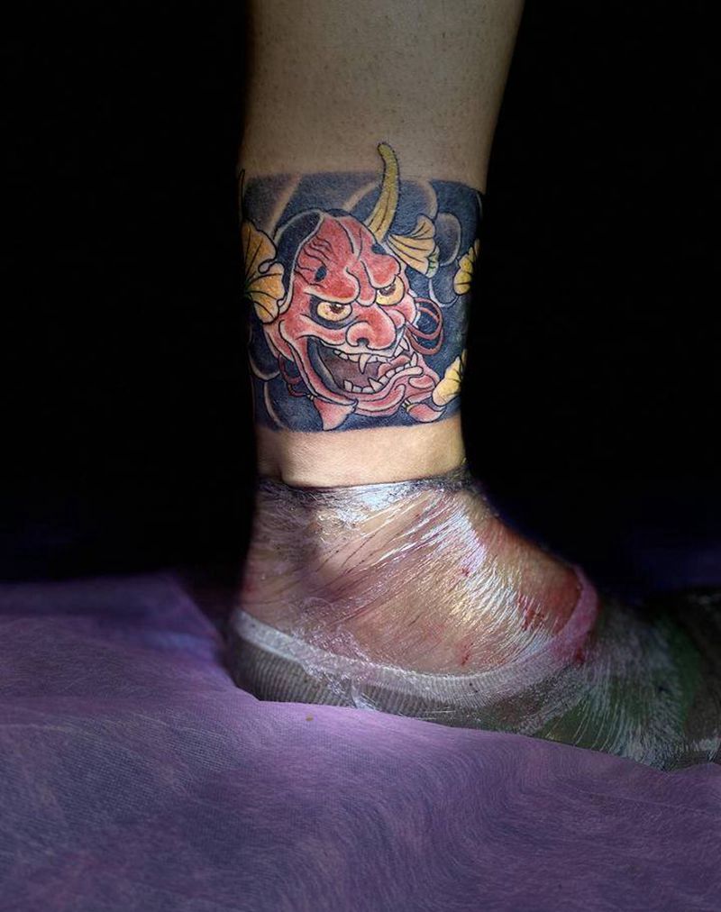 红般若蓝般若纹身图片_腿部新传统老传统纹身图案