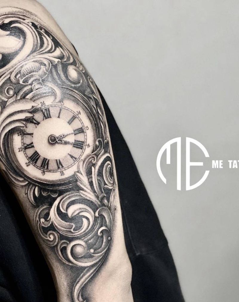 客带稿怀表纹身图片_手臂欧美写实纹身图案