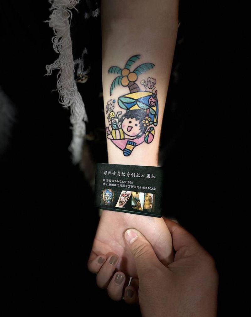 樱桃小丸子纹身图片_手臂New School纹身图案