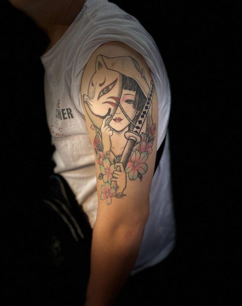 女武士纹身图片_手臂新传统纹身图案