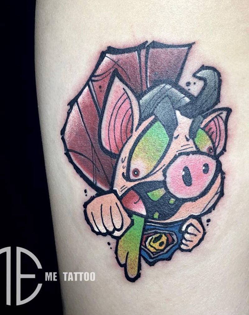 一拳猪猪侠纹身图片_腿部New School纹身图案