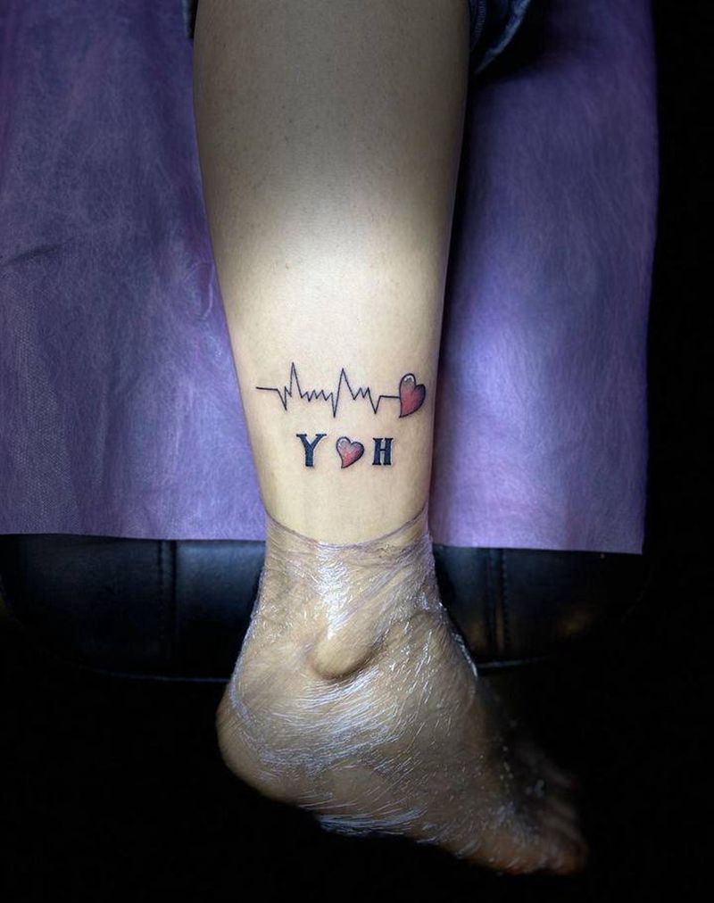 心电图纹身图片_腿部几何纹身图案