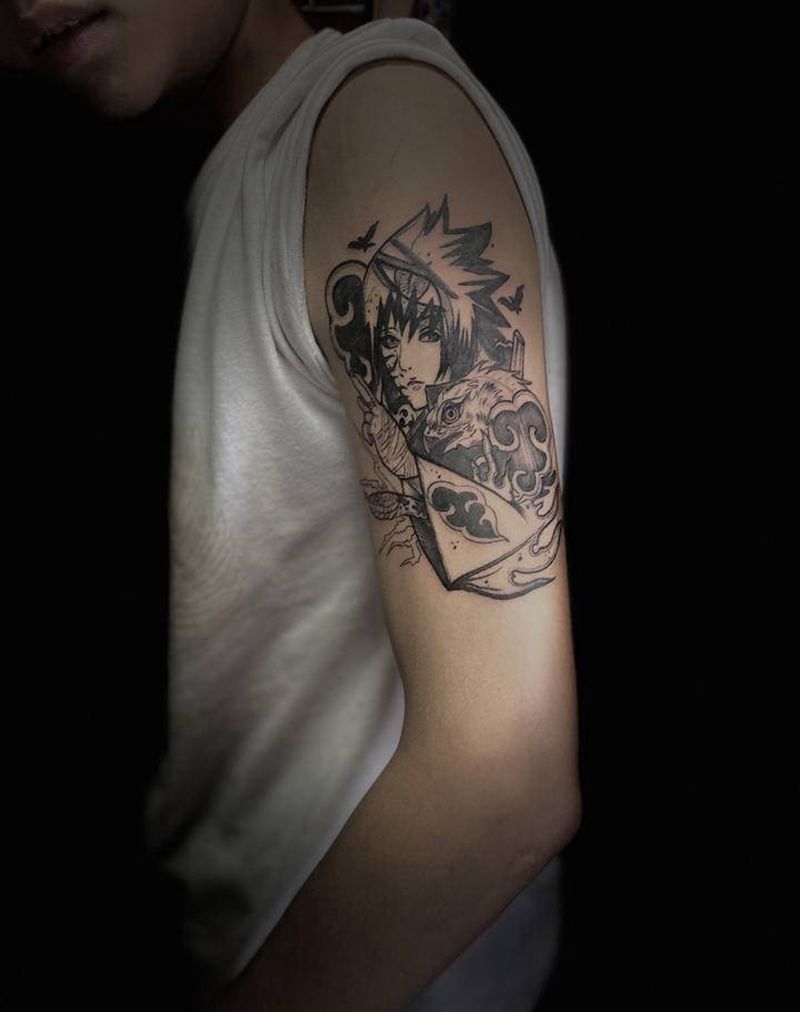 动漫迷纹身图片_手臂水墨点刺纹身图案