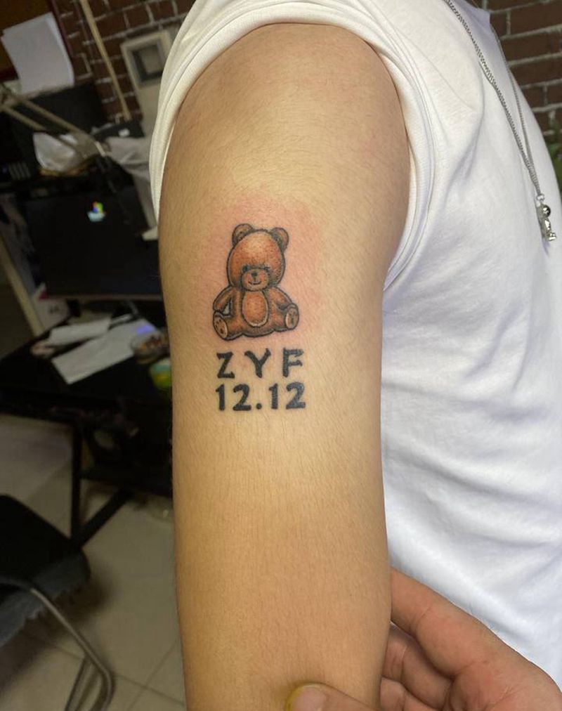 小熊熊纹身图片_手臂水彩纹身图案