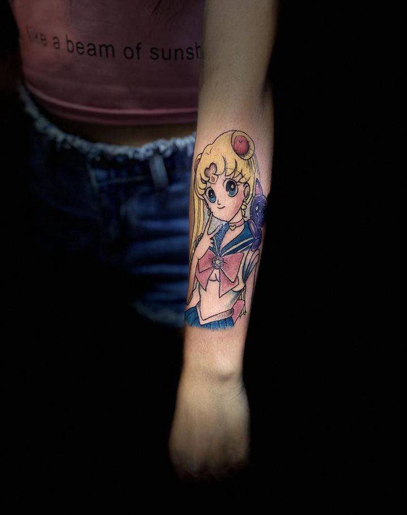 动漫纹身图片_手臂水彩New School纹身图案