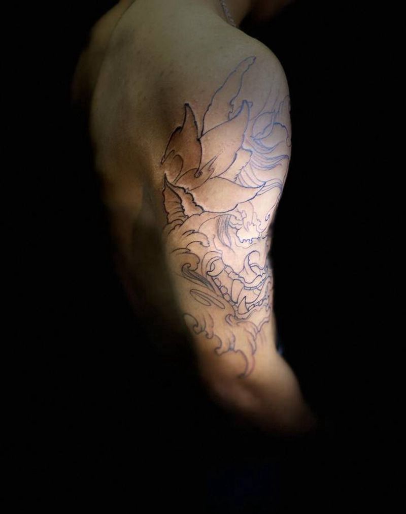 般若线条纹身图片_手臂新传统纹身图案