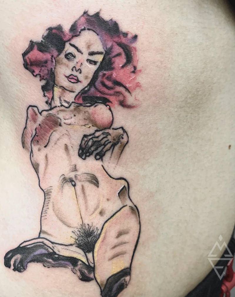 抽象肢体纹身图片_腰部纹身图案