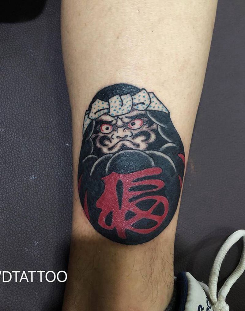 达摩蛋纹身图片_腿部老传统纹身图案