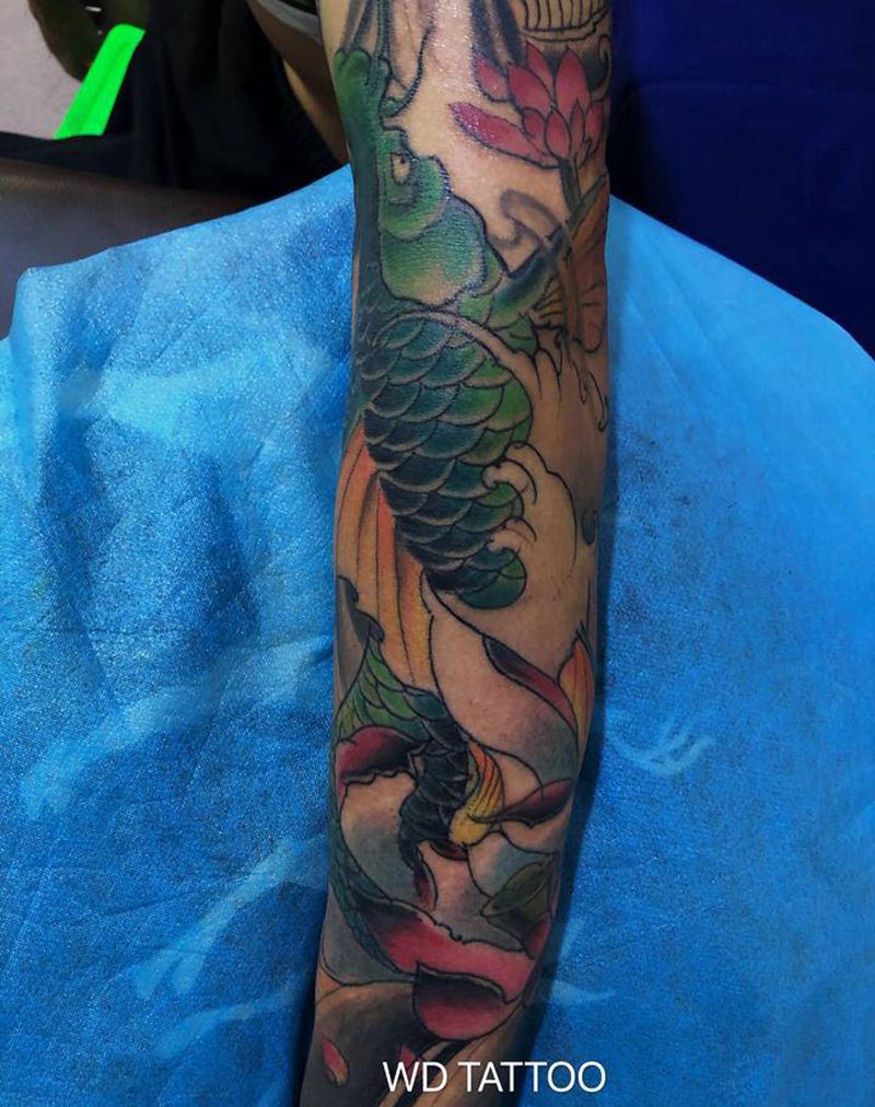 鱼纹身图片_手臂新传统纹身图案