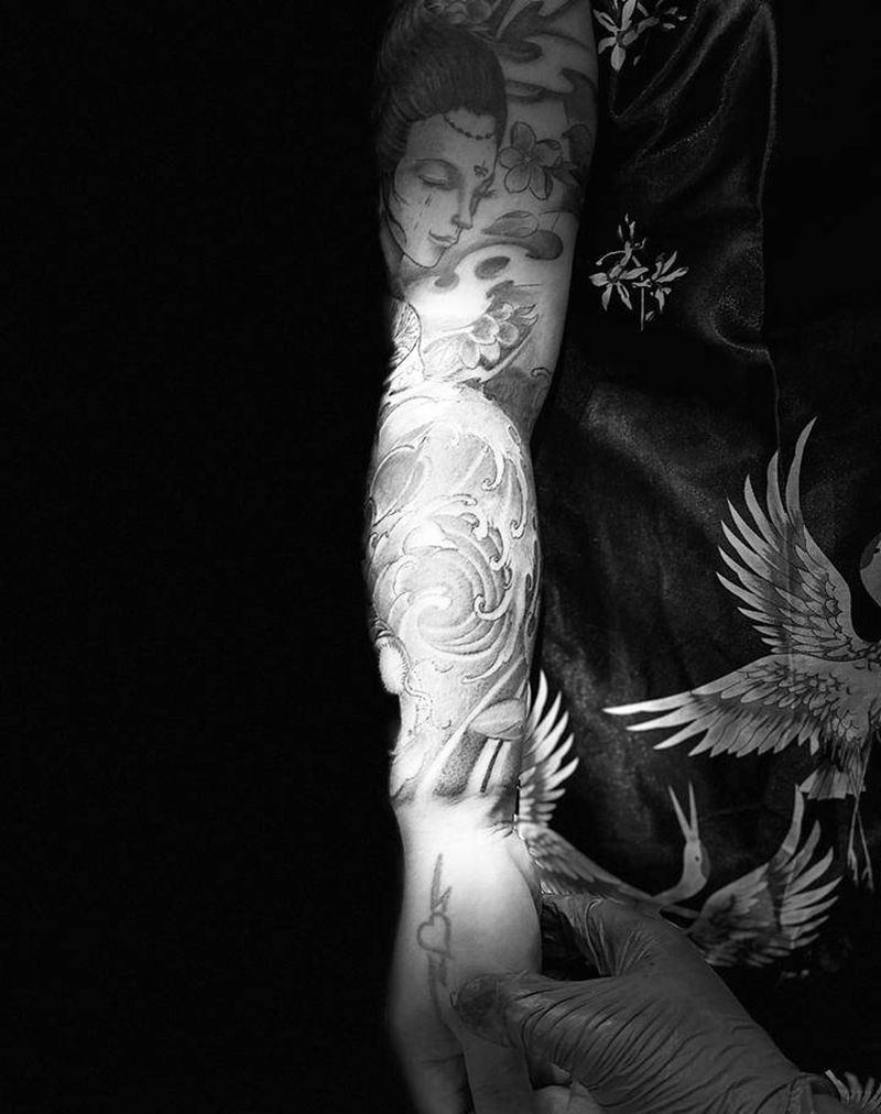 花臂纹身图片_手臂新传统纹身图案