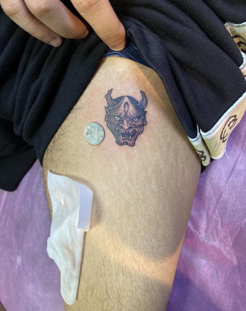 般若纹身图片_腿部新传统纹身图案