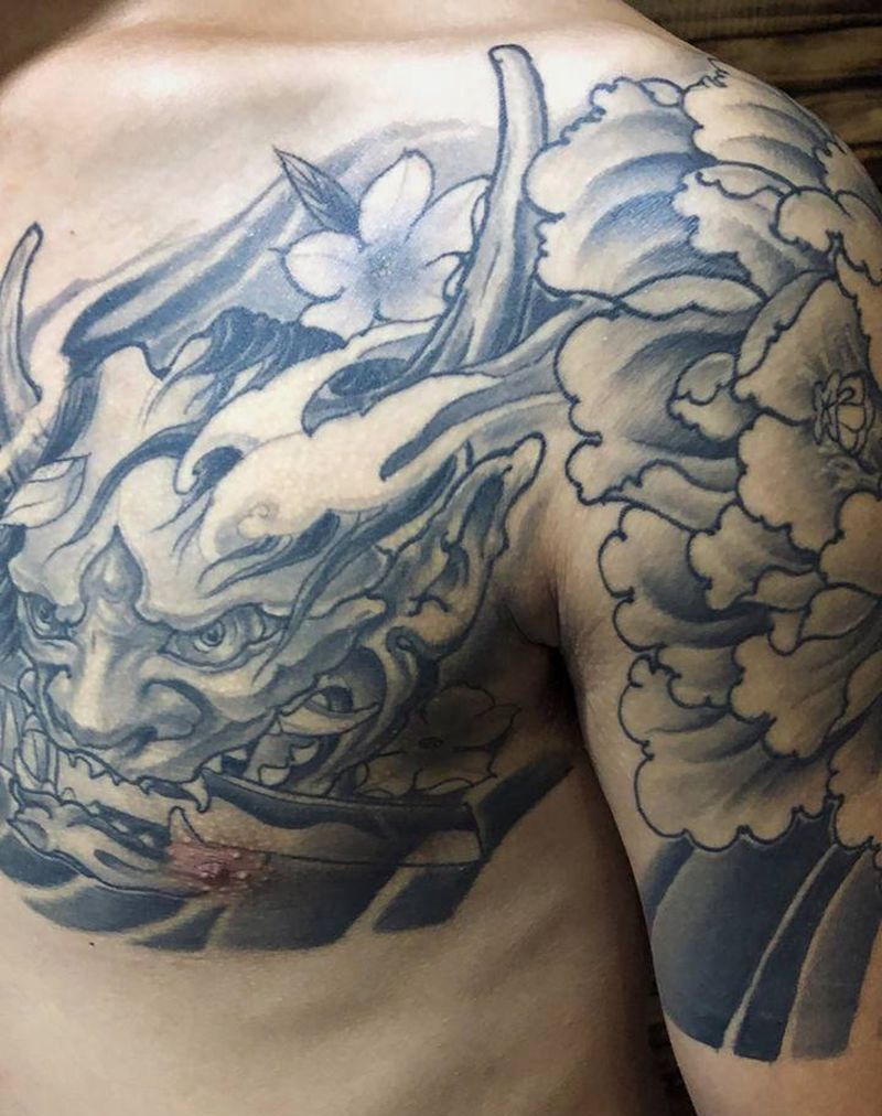 般若半甲纹身图片_胸部手臂新传统老传统纹身图案