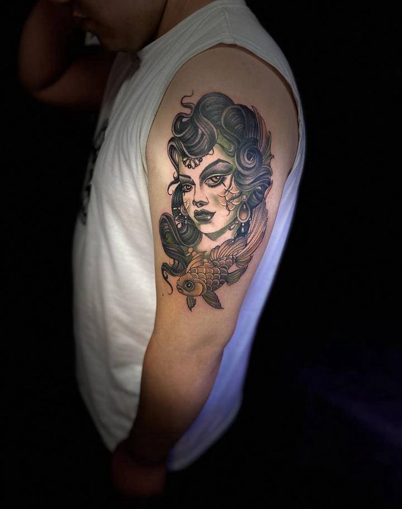 女郎纹身图片_手臂New School纹身图案