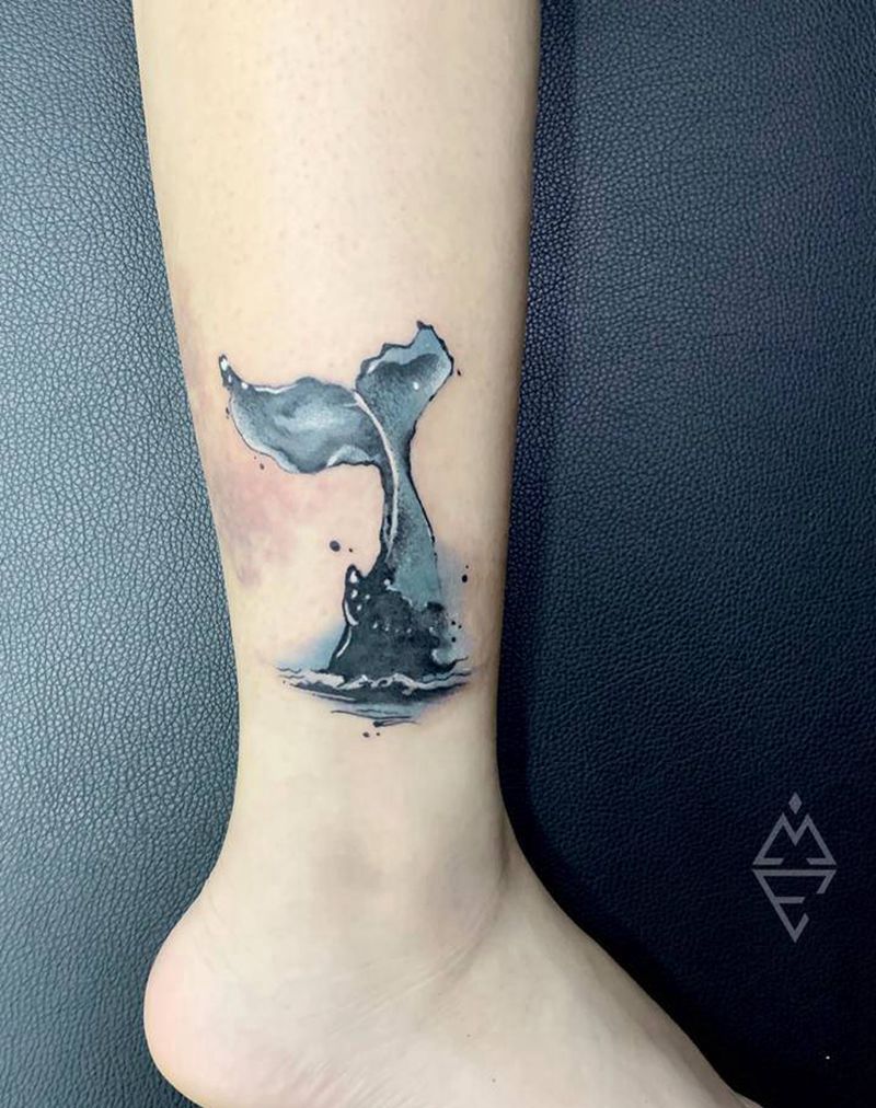 鲸落纹身图片_腿部纹身图案