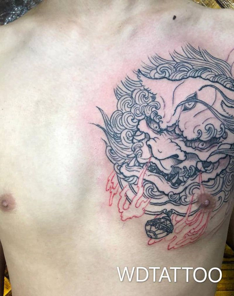 唐狮纹身图片_新传统纹身图案