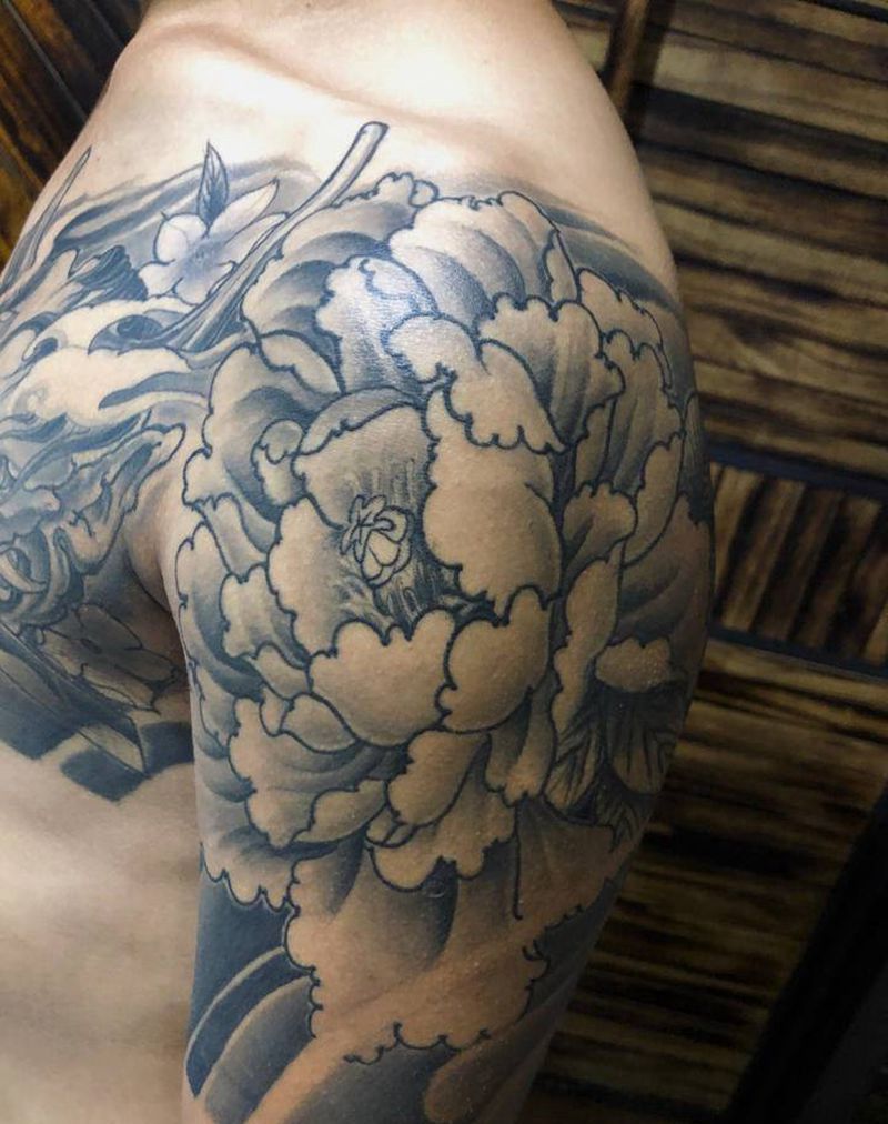 般若牡丹半甲纹身图片_肩部胸部纹身图案