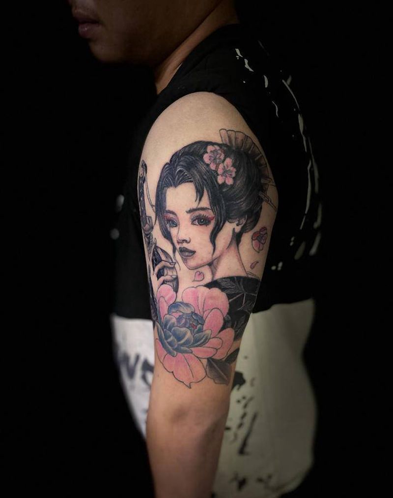 艺妓纹身图片_新传统点刺纹身图案