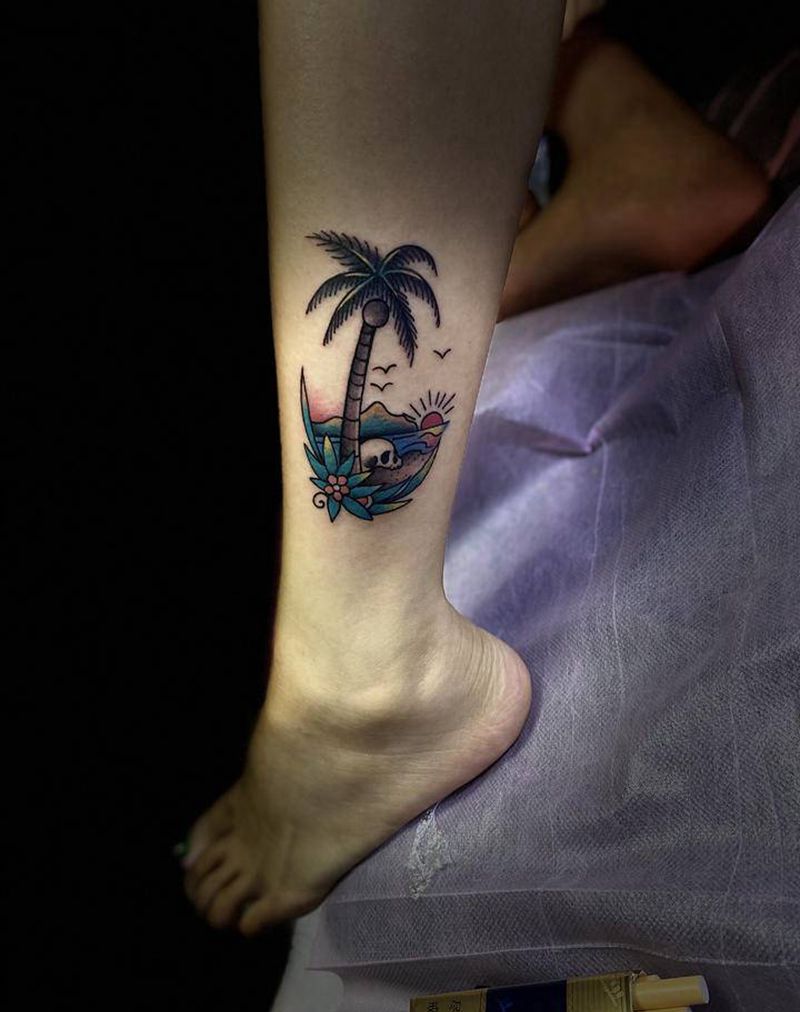 欧式酷纹身图片_腿部Old School纹身图案