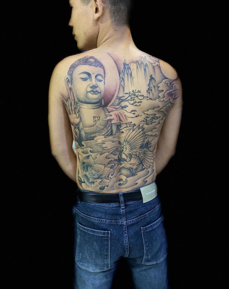 满背纹身图片_背部新传统纹身图案