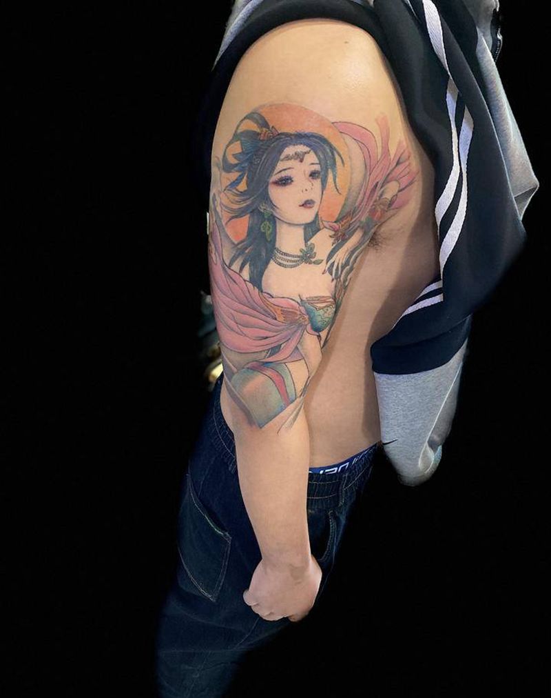 艺妓纹身图片_肩部新传统纹身图案