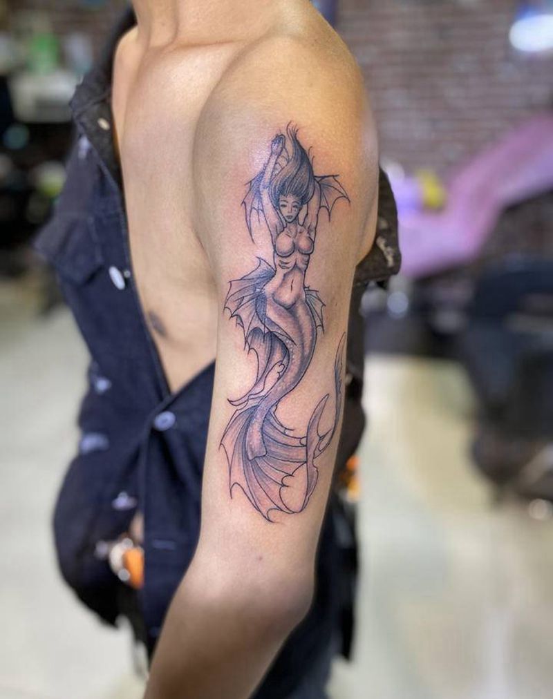 美人鱼纹身图片_手臂New School纹身图案