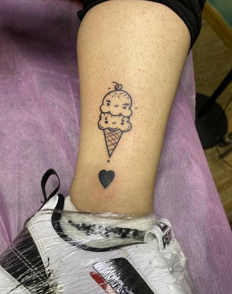 冰淇淋纹身图片_腿部New School纹身图案