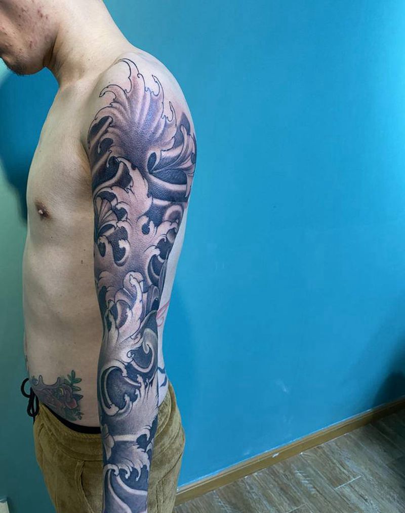 浪臂纹身图片_手臂新传统纹身图案