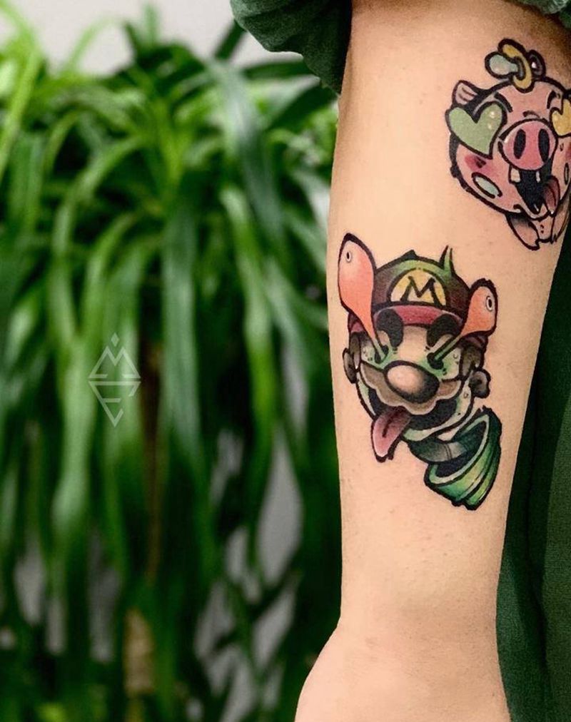 僵尸大战马里奥纹身图片_手臂New School纹身图案